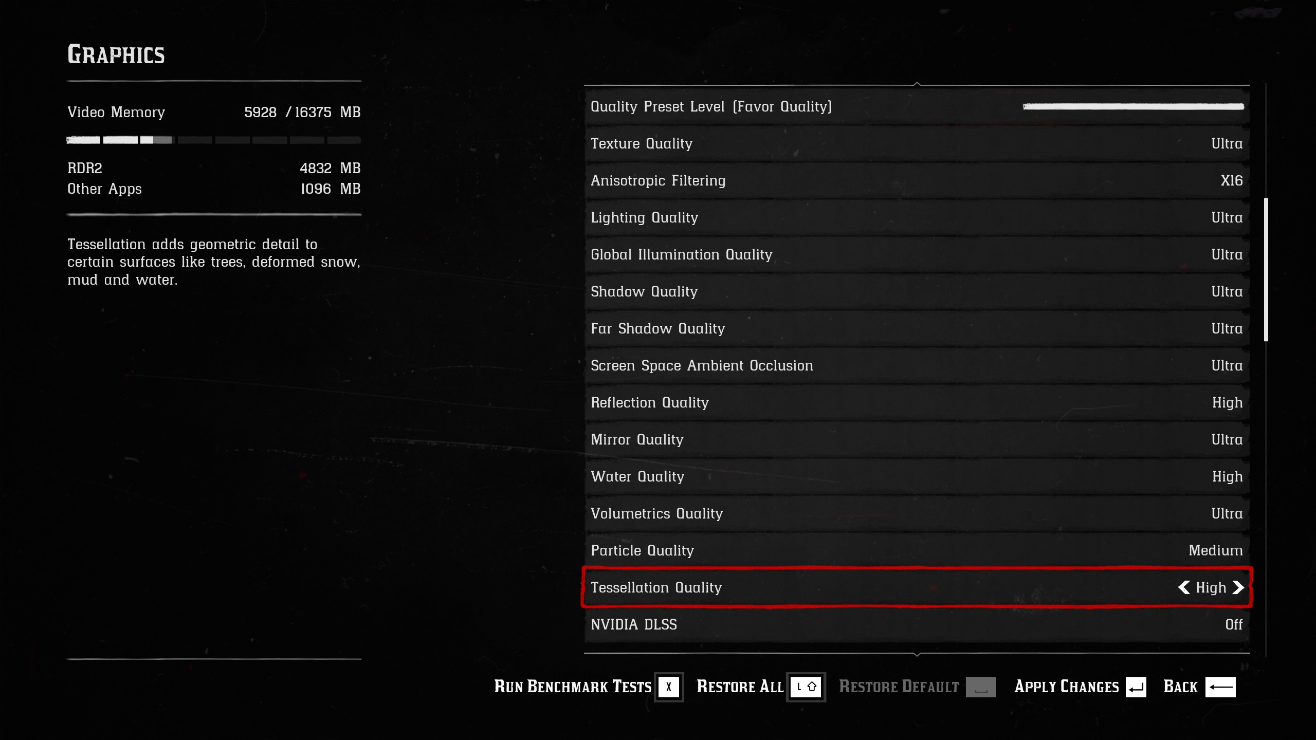 Graphics settings in Red Dead Redemption 2.