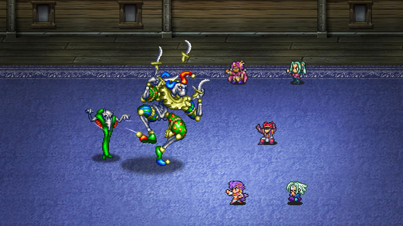 Une soirée RPG combat un cheval clown dans Romancing Saga 2.