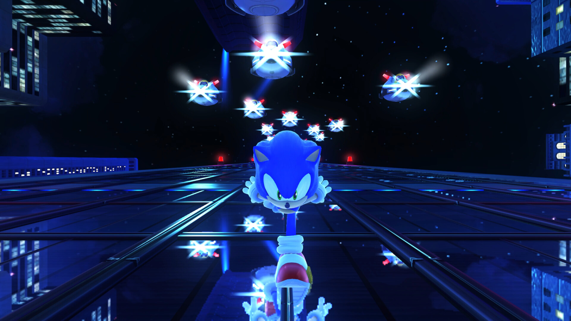 Sonic dévale un bâtiment dans Sonic X Shadow Generations.