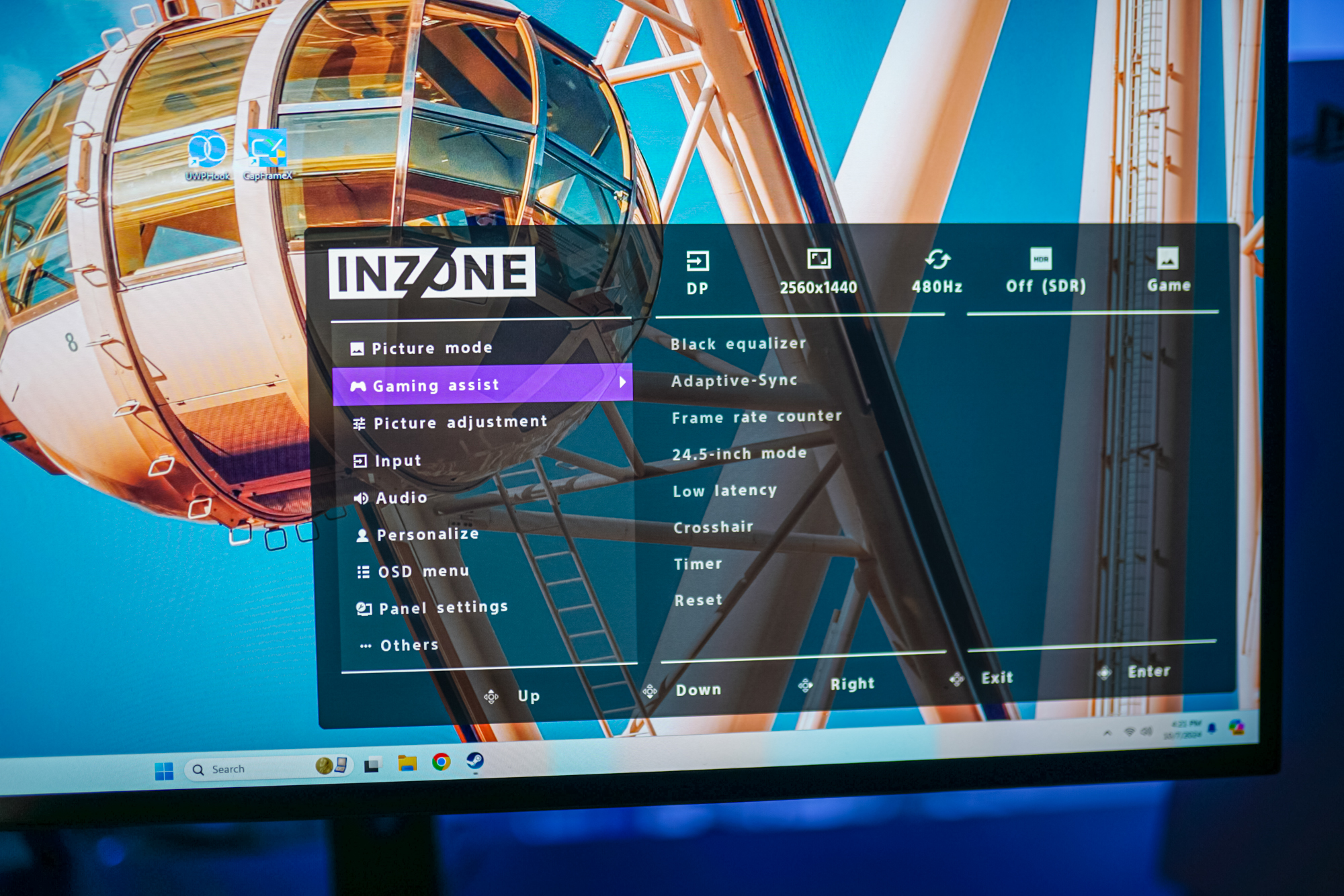 The OSD on the Sony InZone M10S.