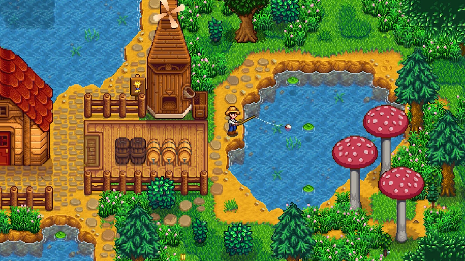 Pesca de fazendeiro em Stardew Valley.