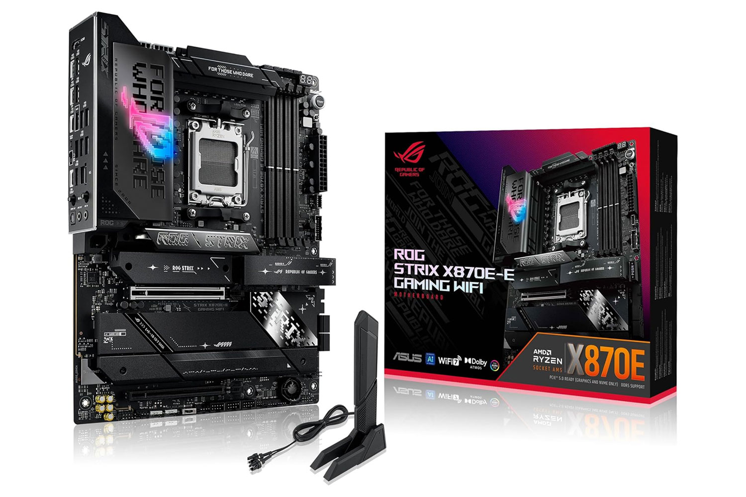 Asus X870e Motherboard und Box.