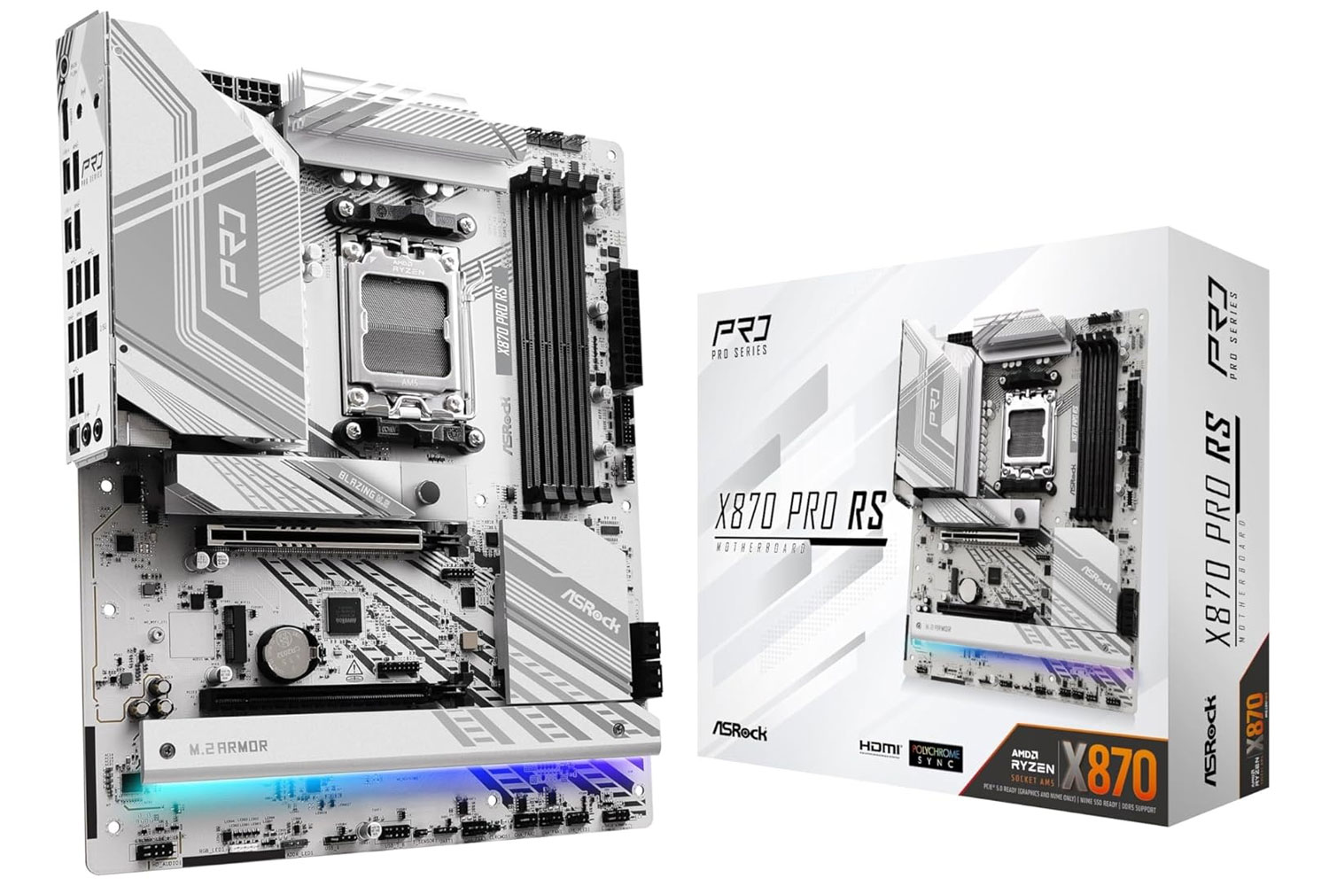 ASRock X870 Pro RS Motherboard und Box.