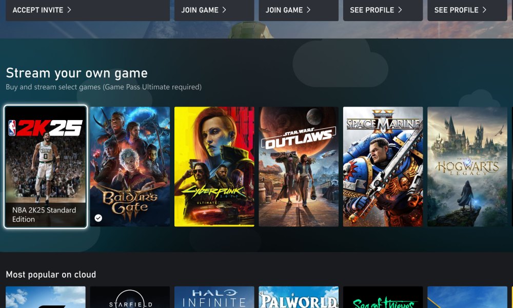 A screen of streaming games on Xbox.