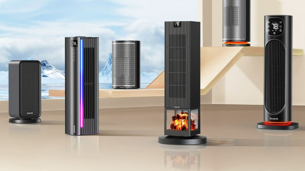 Multiple Govee space heaters on a stylized background.