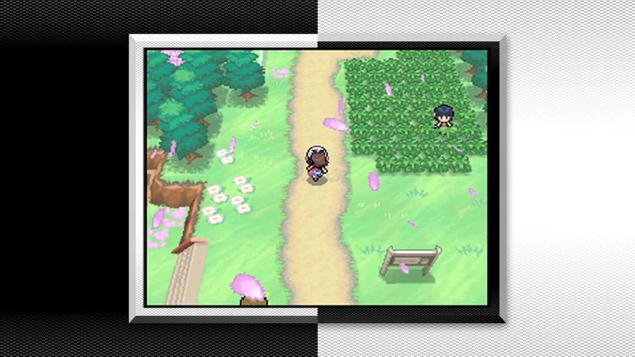 Um treinador Pokémon percorre uma rota em Pokémon Black and White.