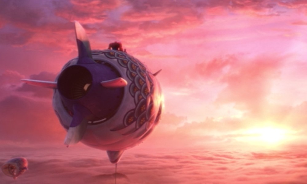 A blimp soars above the clouds in Big Hero 6.