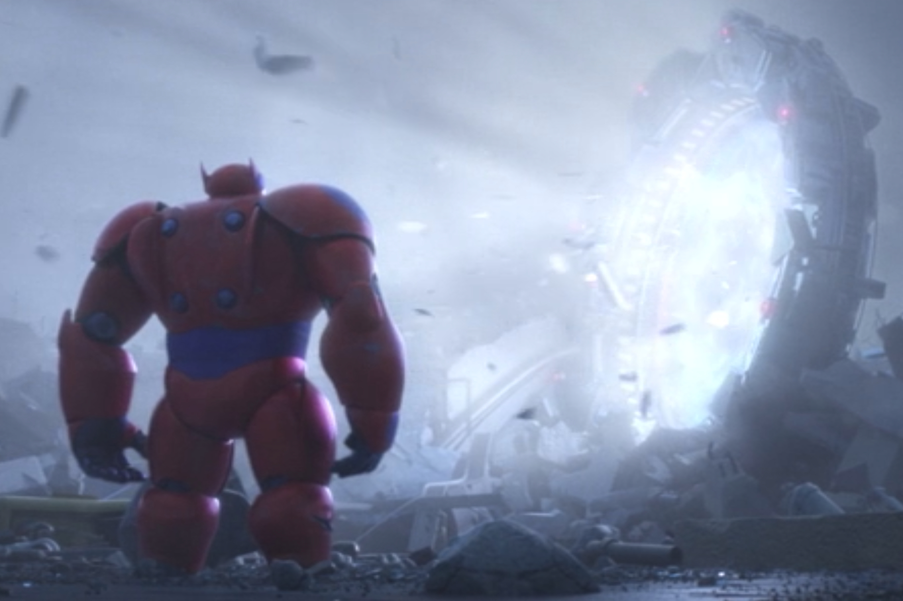 Baymax fica perto de um portal em Big Hero 6.