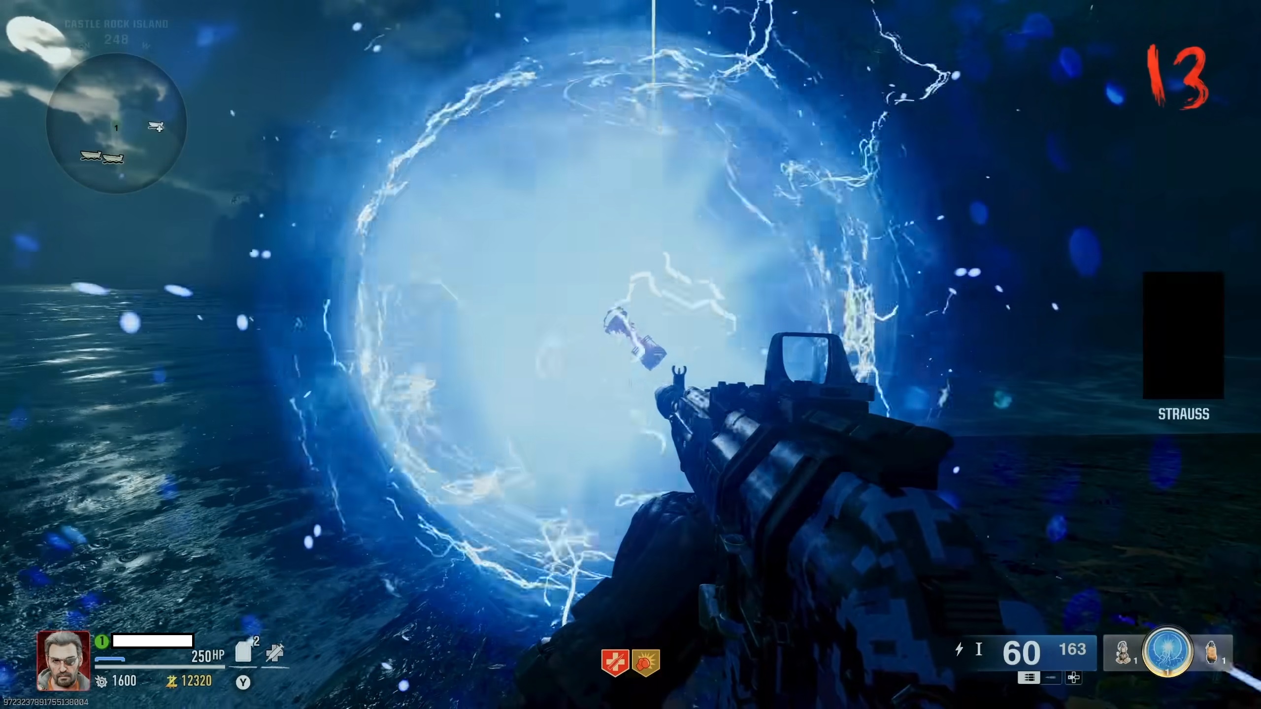 Um orbe azul brilhante em Black Ops 6.