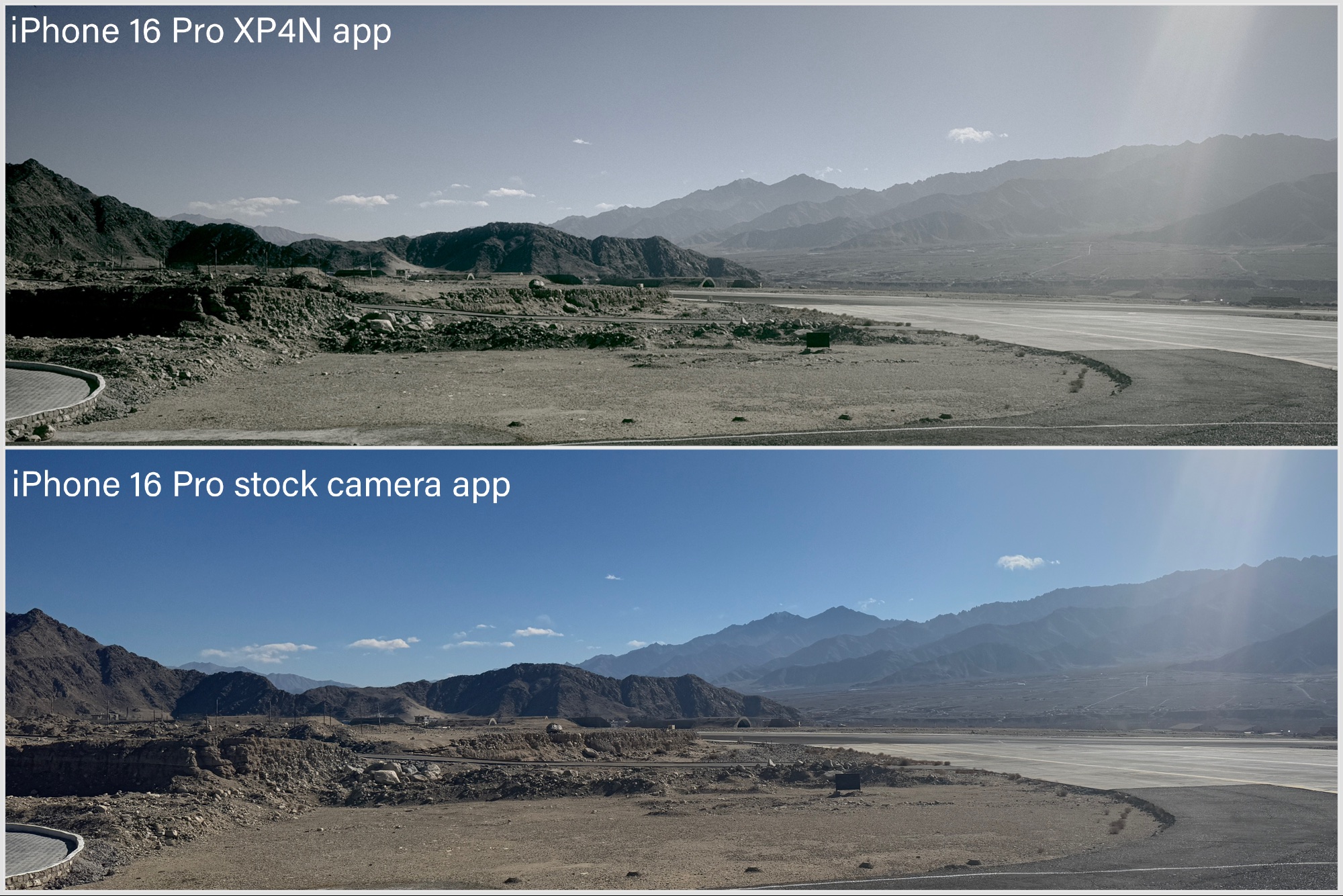 Comparação de fotos tiradas em câmera de estoque do iPhone e aplicativos XP4N.