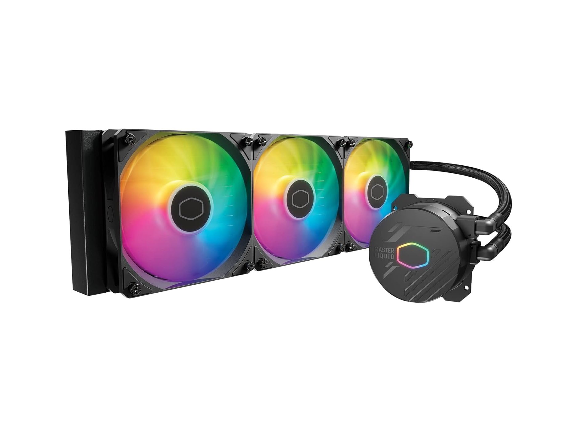 Der Cooler Master MasterLiquid 360L AIO-Flüssigkeitskühler wird ausgestellt.