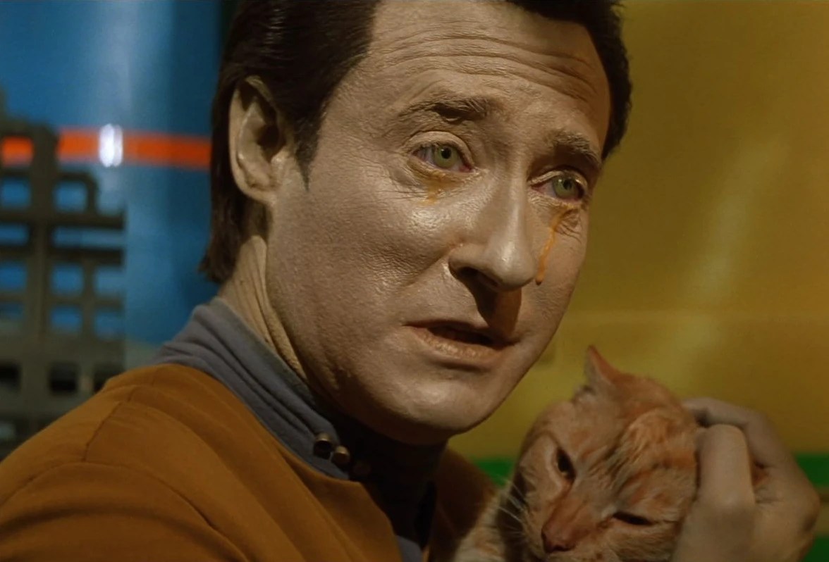 Données avec Spot dans Star Trek : Générations