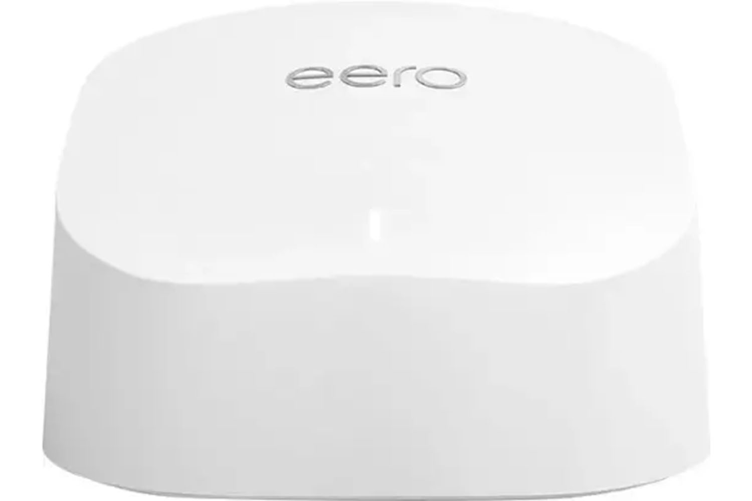 The Eero 6 AX1800 Mesh Wi-Fi 6 Router on a white abckground.