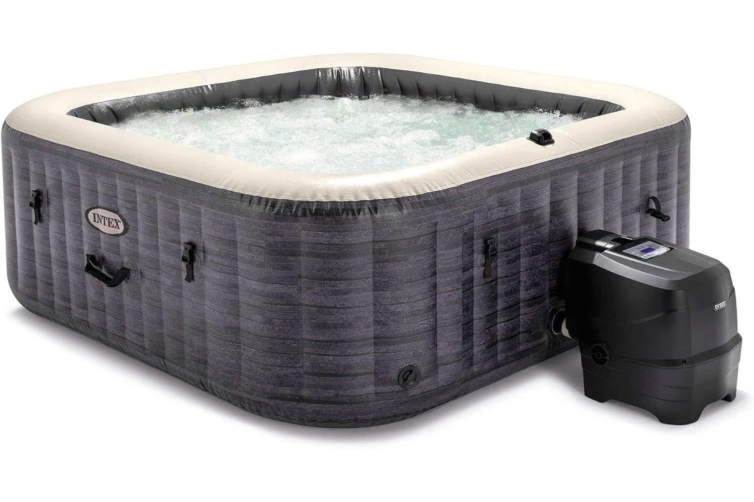 Спа-набор Intex PureSpa Greystone Deluxe на белом фоне.