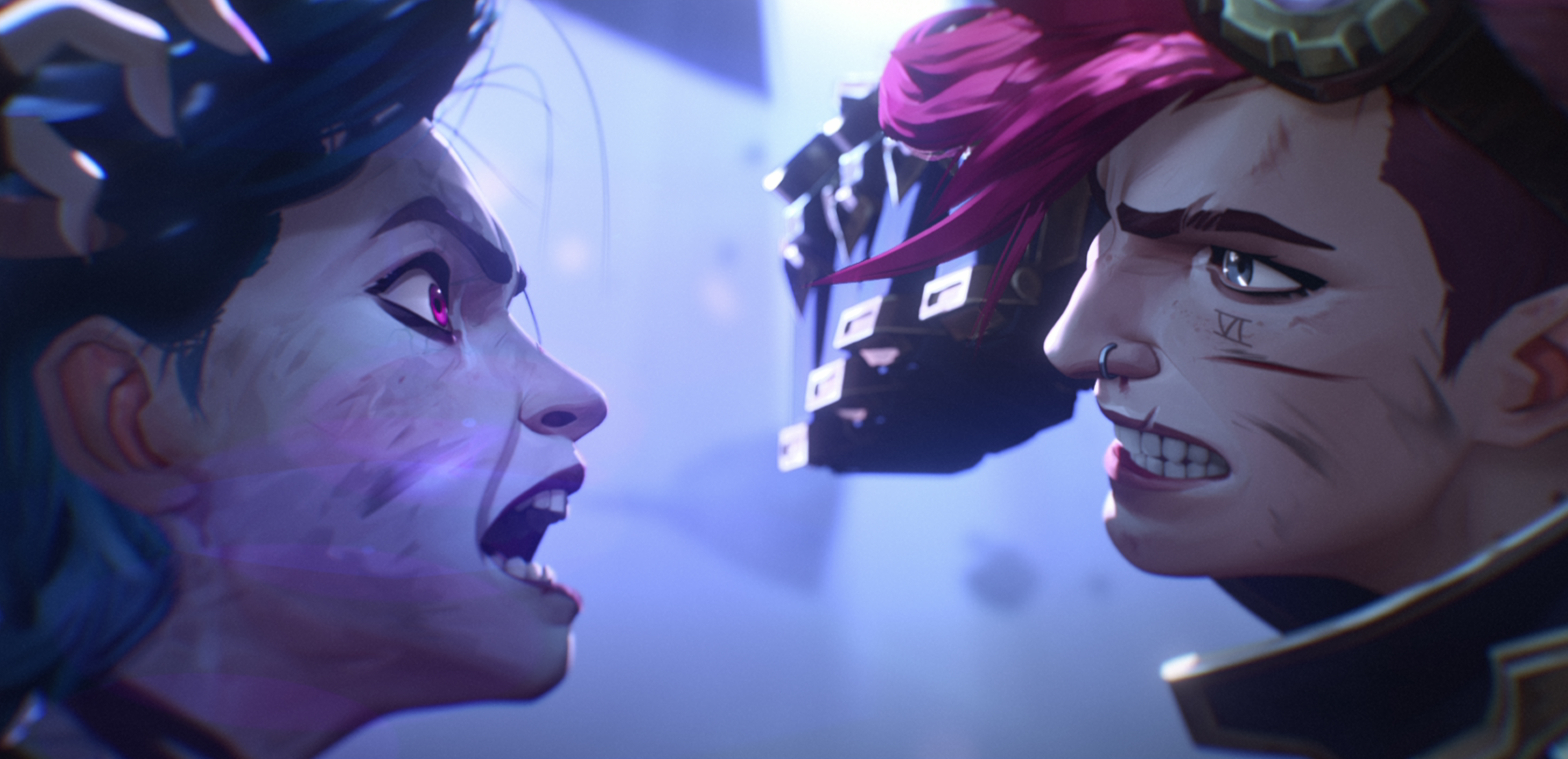 Jinx screams at Violet in "Arcane" season 2.