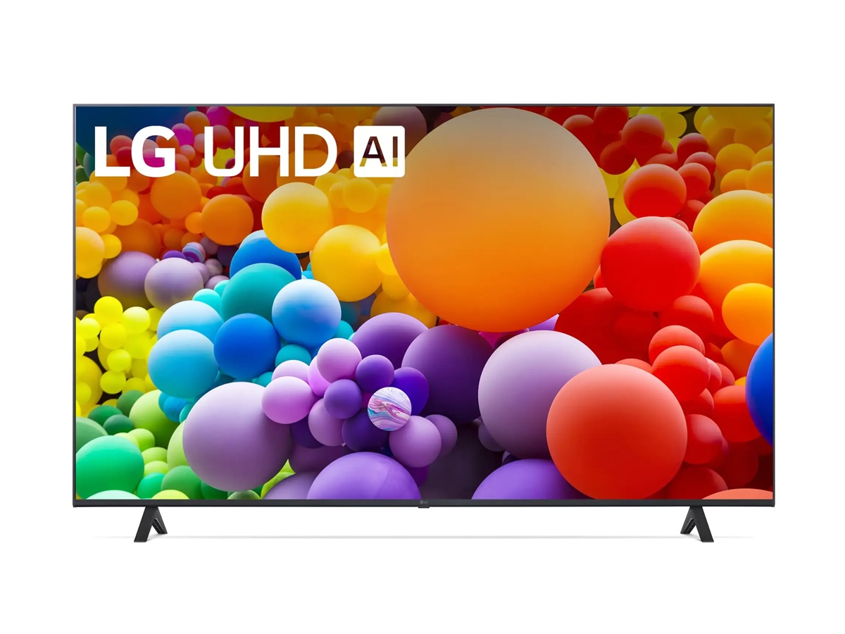 Der 55-Zoll-4K-Fernseher UT70 von LG vor weißem Hintergrund.