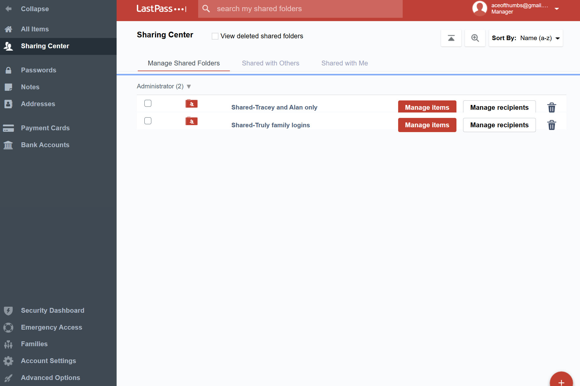 LastPass has shared folders for family accounts, making it easy to organize and sync logins.