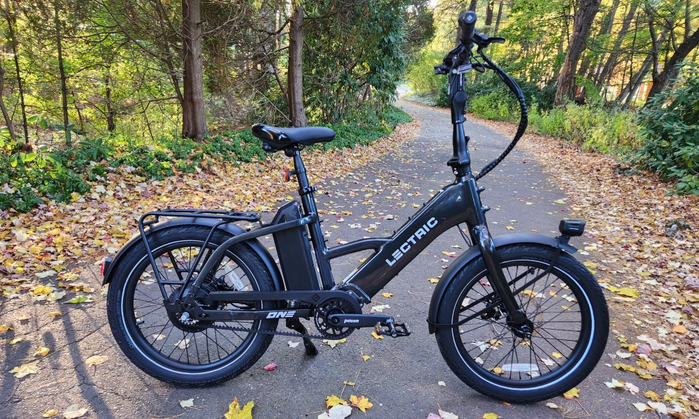 lectric one e bike review right profile view on a leafy lane