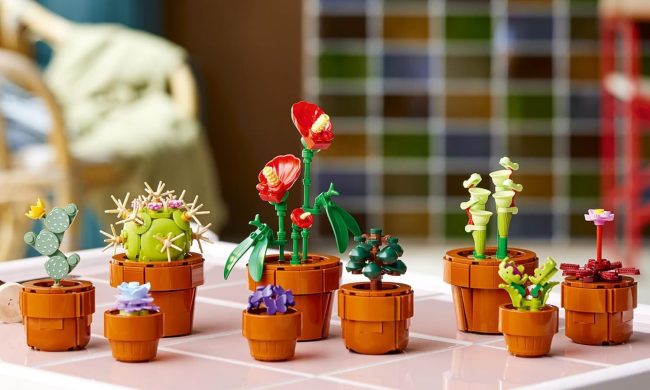 An assembled Lego Icons Tiny Plants set on display.