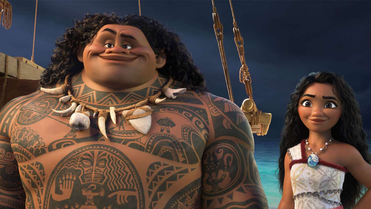 Maui und Moana in einer Szene aus Moana 2.