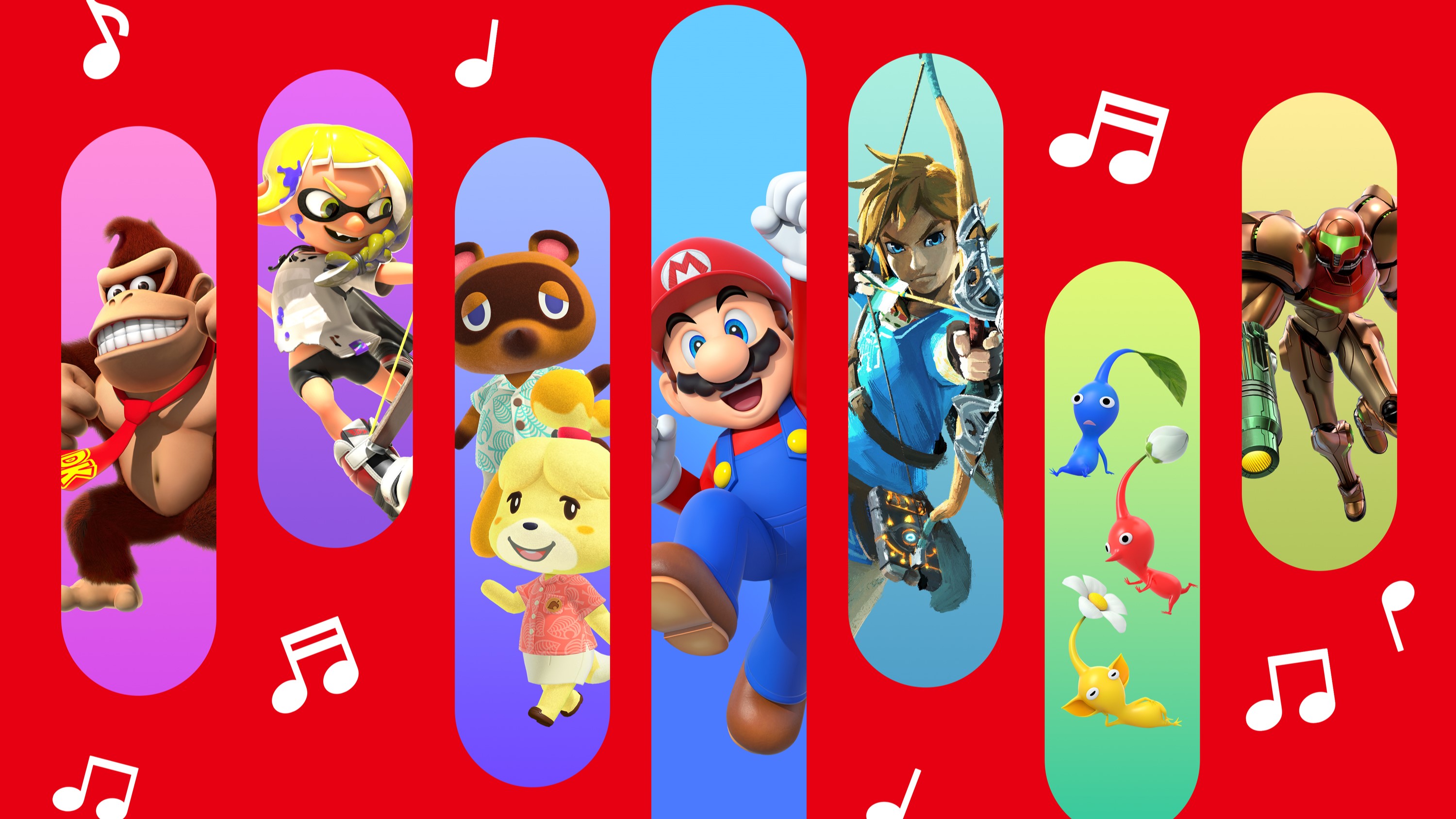 Art clé de la musique Nintendo qui met en lumière plusieurs franchises différentes.