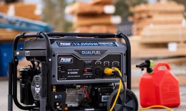 Pulsar dual fuel portable generator with gas can in background