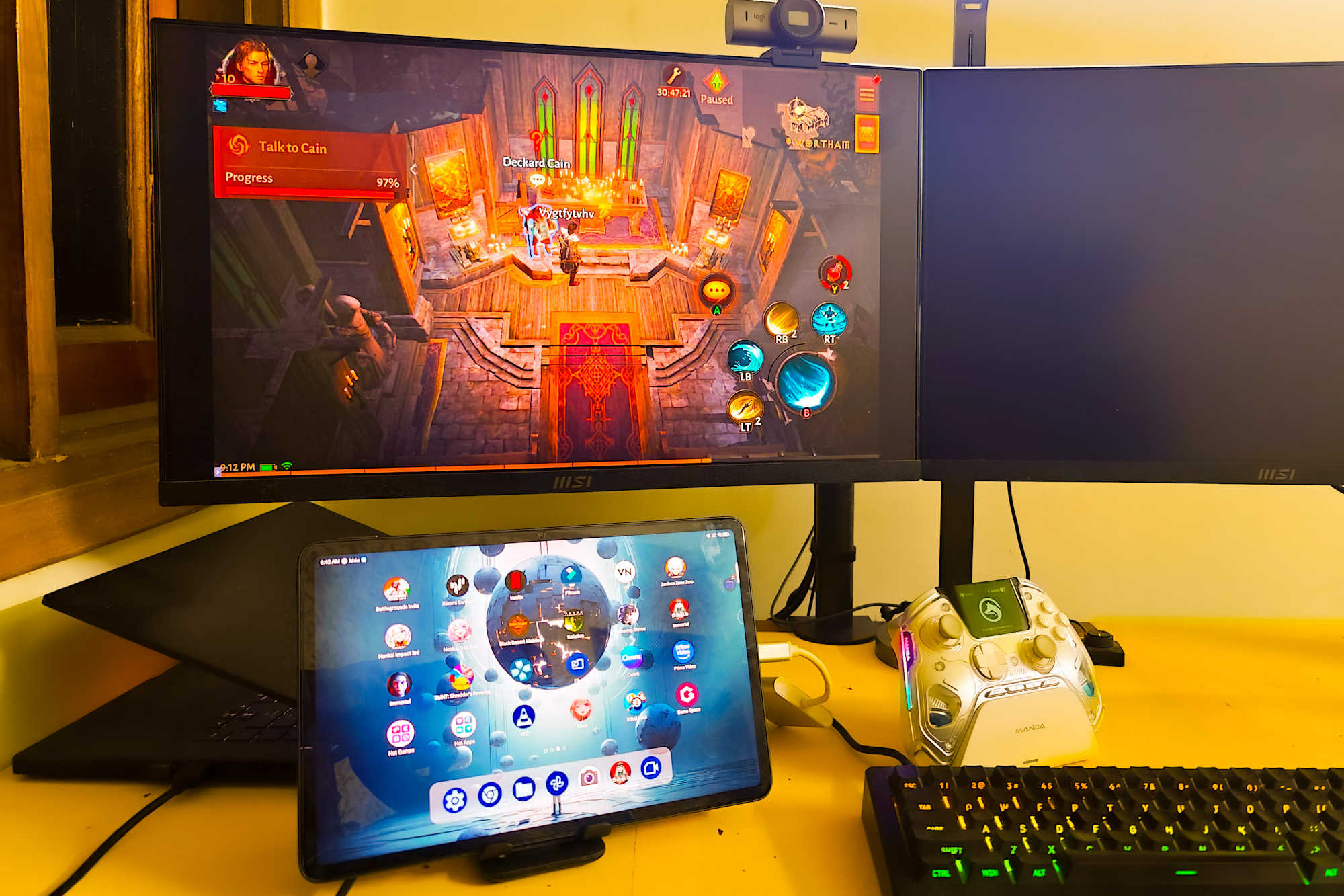 Red Magic Nova tablet playing games on a monitor.