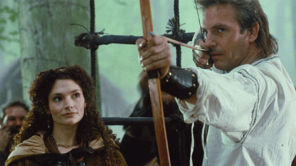 Mary Elizabeth Mastrantonio et Kevin Costner dans Robin des Bois : Prince des Voleurs.