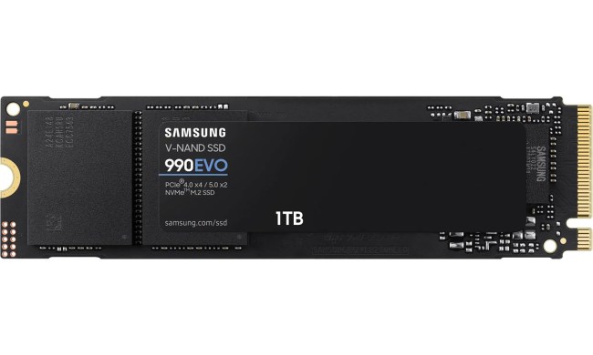 The Samsung 990 Evo 1TB SSD on a white backgroud.