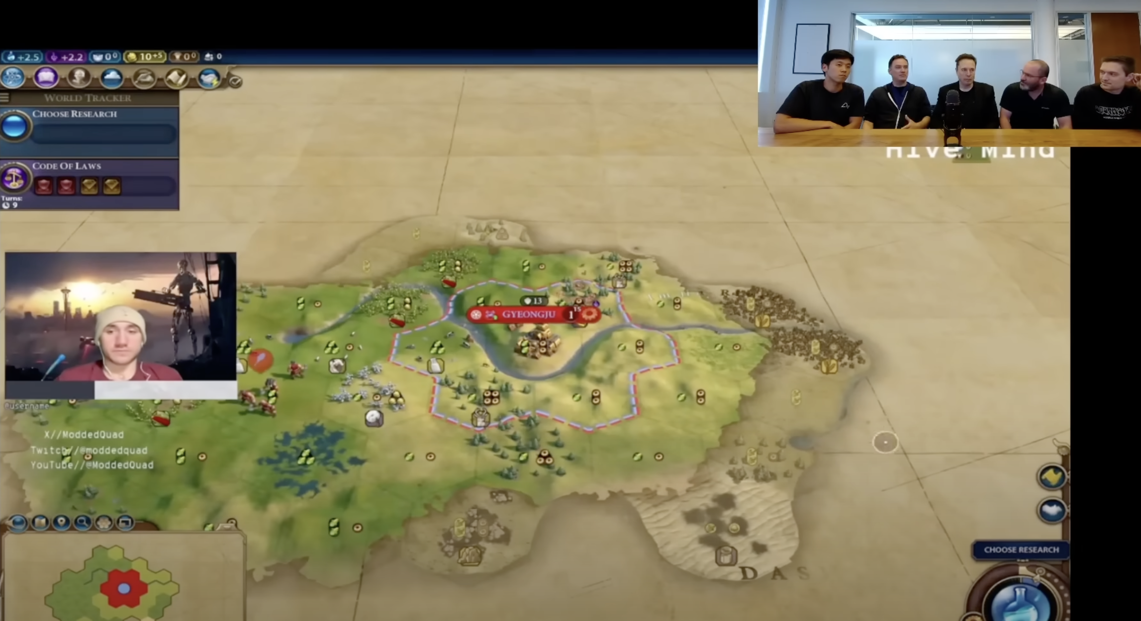 A screenshot from a YouTube video showing a Neuralink patient playing Civilization VI with his mind.