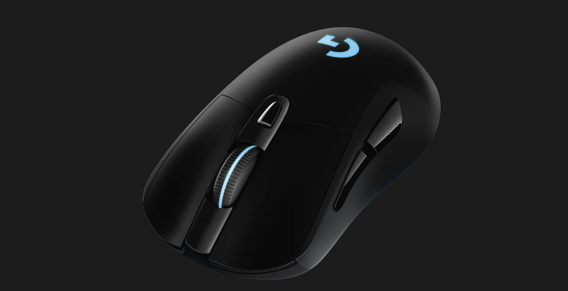 Logitech G703 Lightspeed on a black background.