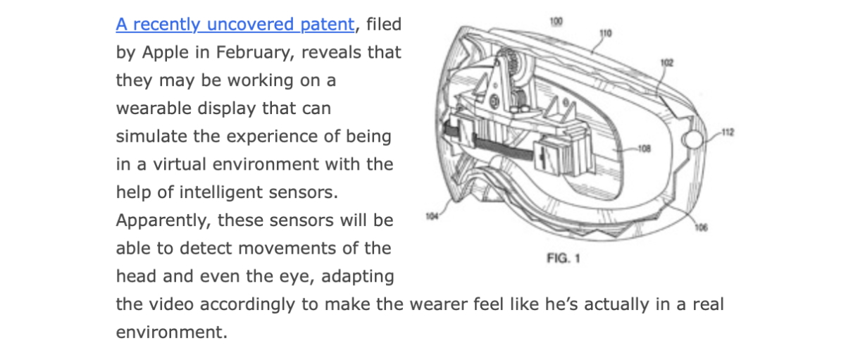 Captura de pantalla de una antigua patente de Apple para el Vision Pro.