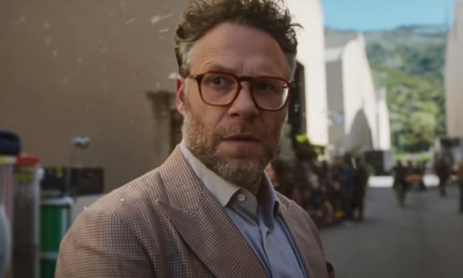 Seth Rogen raises his eyebrow and stares in The Studio.