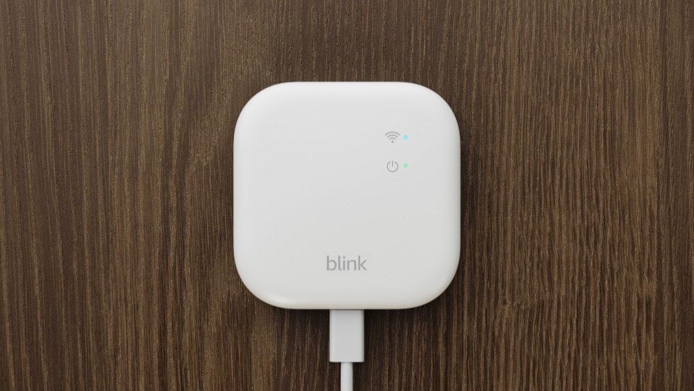 The Blink Sync Module XR connected a woody background.