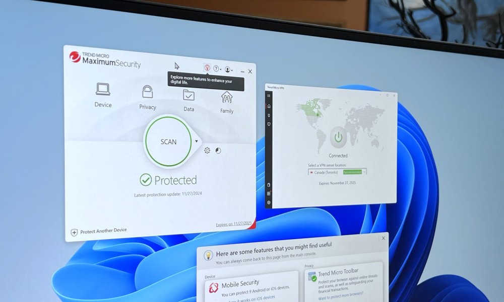 Trend Micro Premium Security Suite is open on a PC monitor.