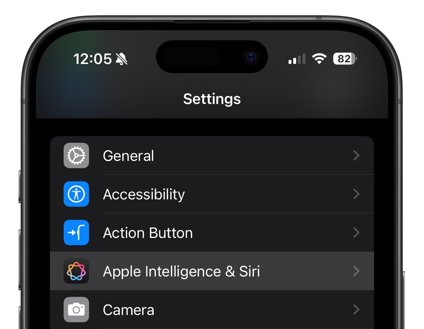 Apple Intelligence & Siri highlighted in the Settings menu on iOS 18. 