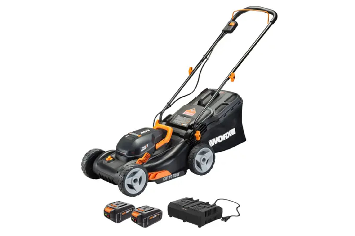 The Worx 17-inch Walk Behind Lawn Mower on a white background.