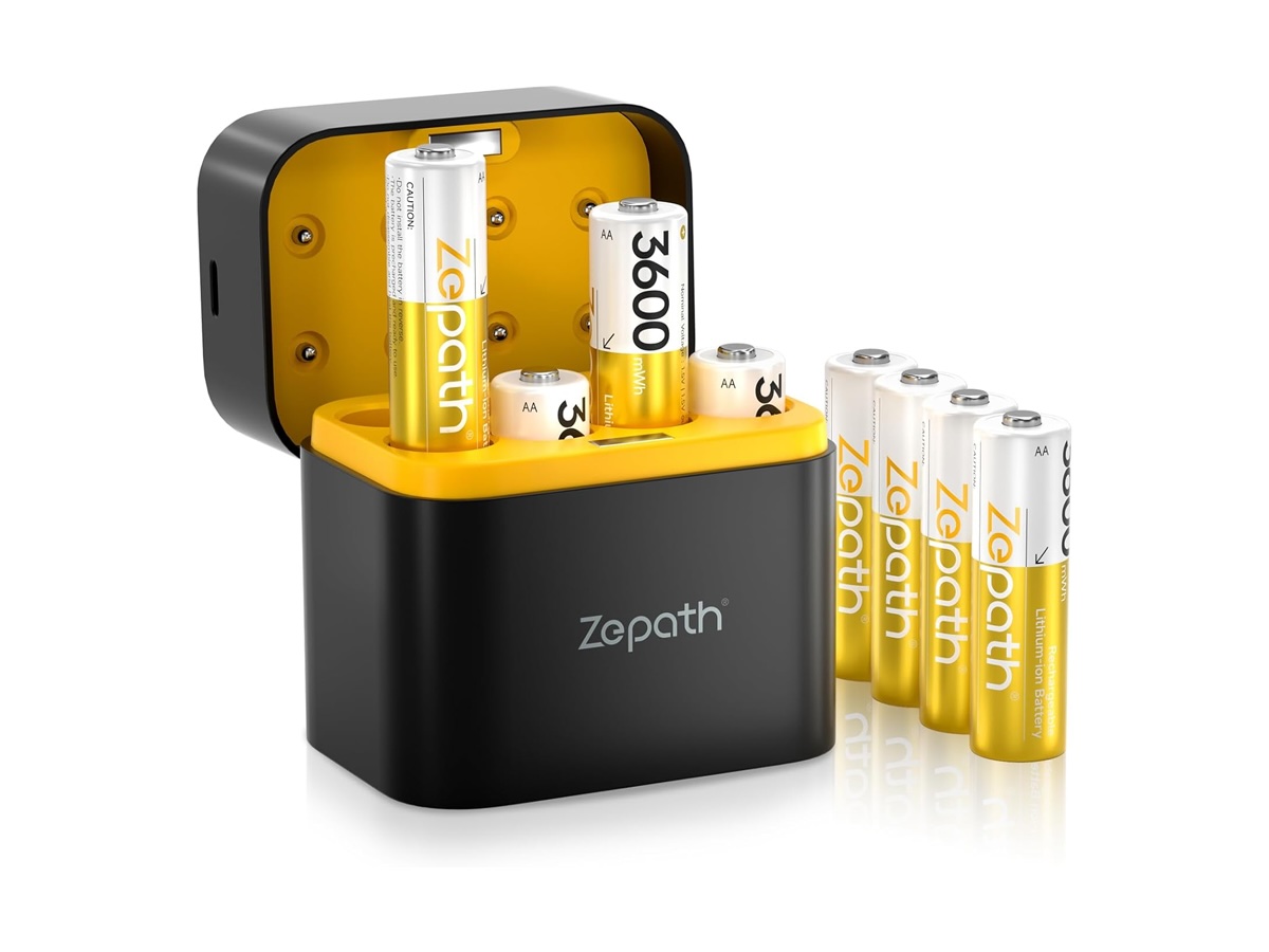 The Zepath AA 8-pack with charger bundle against a white background.