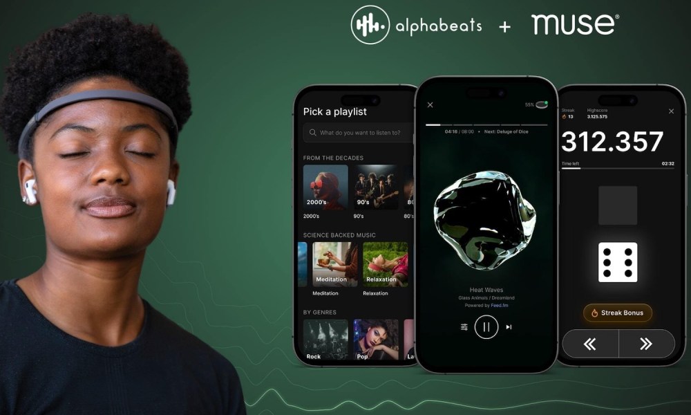 A promotional image for the Alphabeats app and Muse headband.