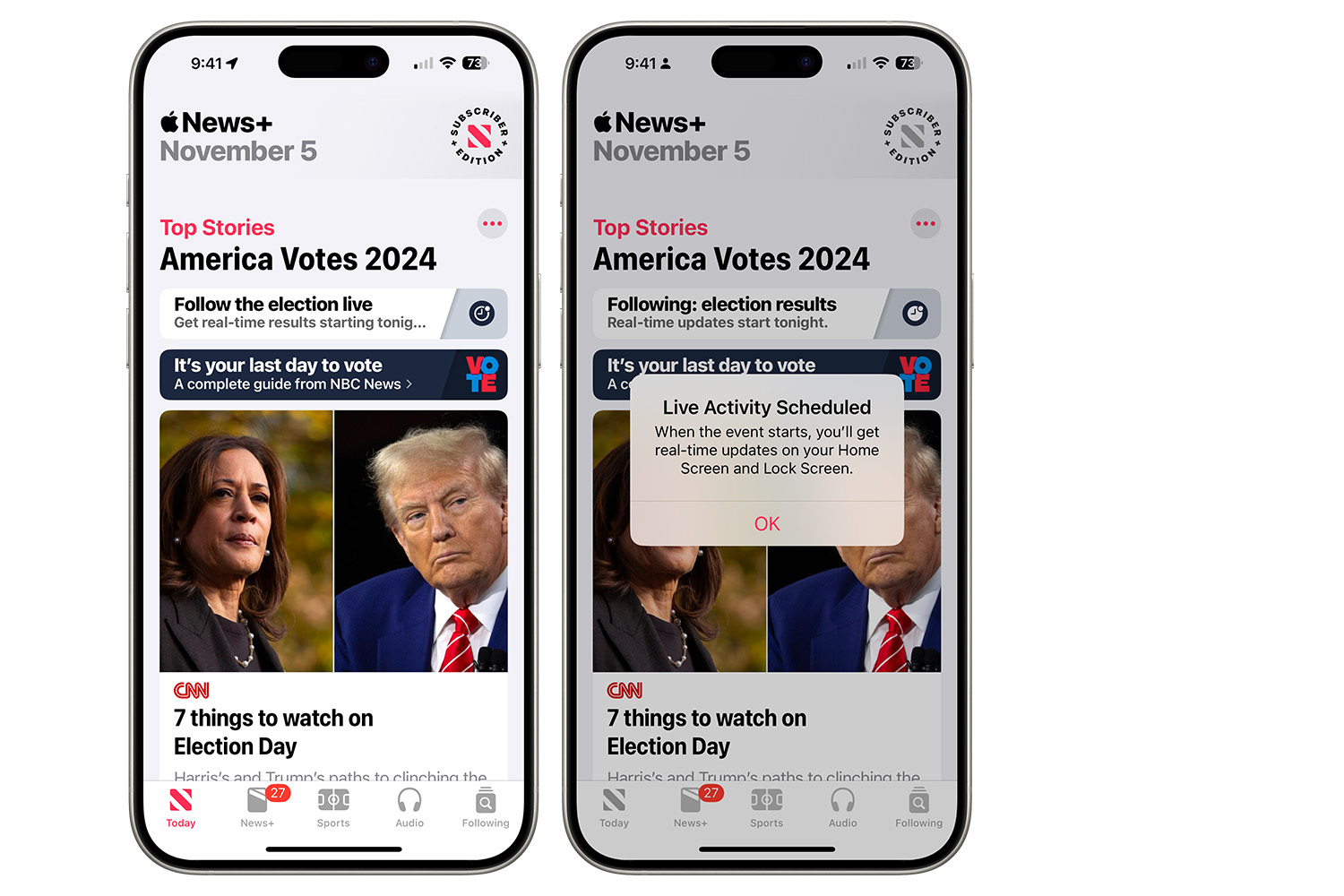 Activité en direct d’Apple News pour les élections 2024.