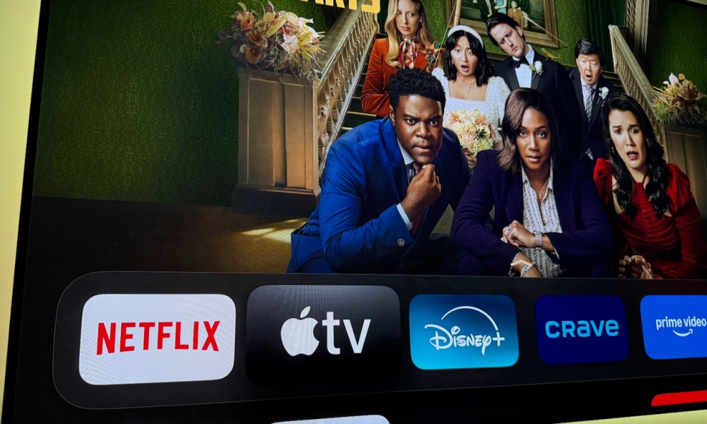 The Apple TV Plus icon on an Apple TV home screen with the show The After Party.