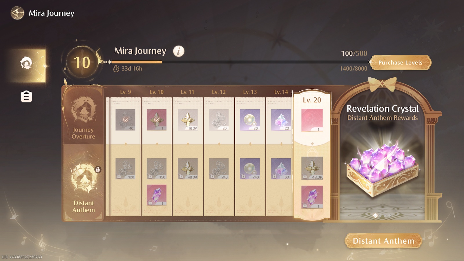 Menu Mira Journey dans Infinity Nikki.