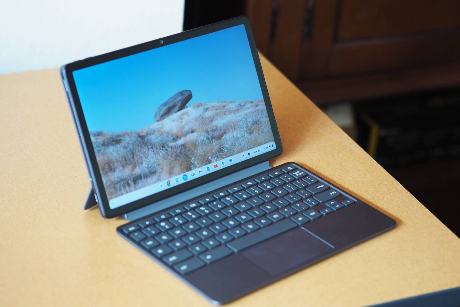 The Lenovo Chromebook Duet 11 on a table.