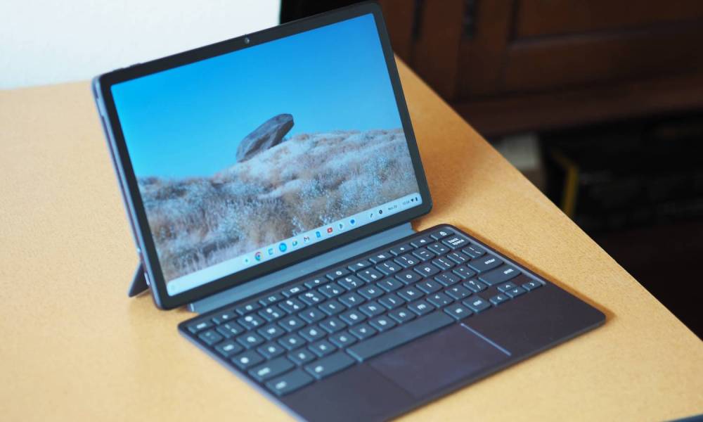 The Lenovo Chromebook Duet 11 on a table.