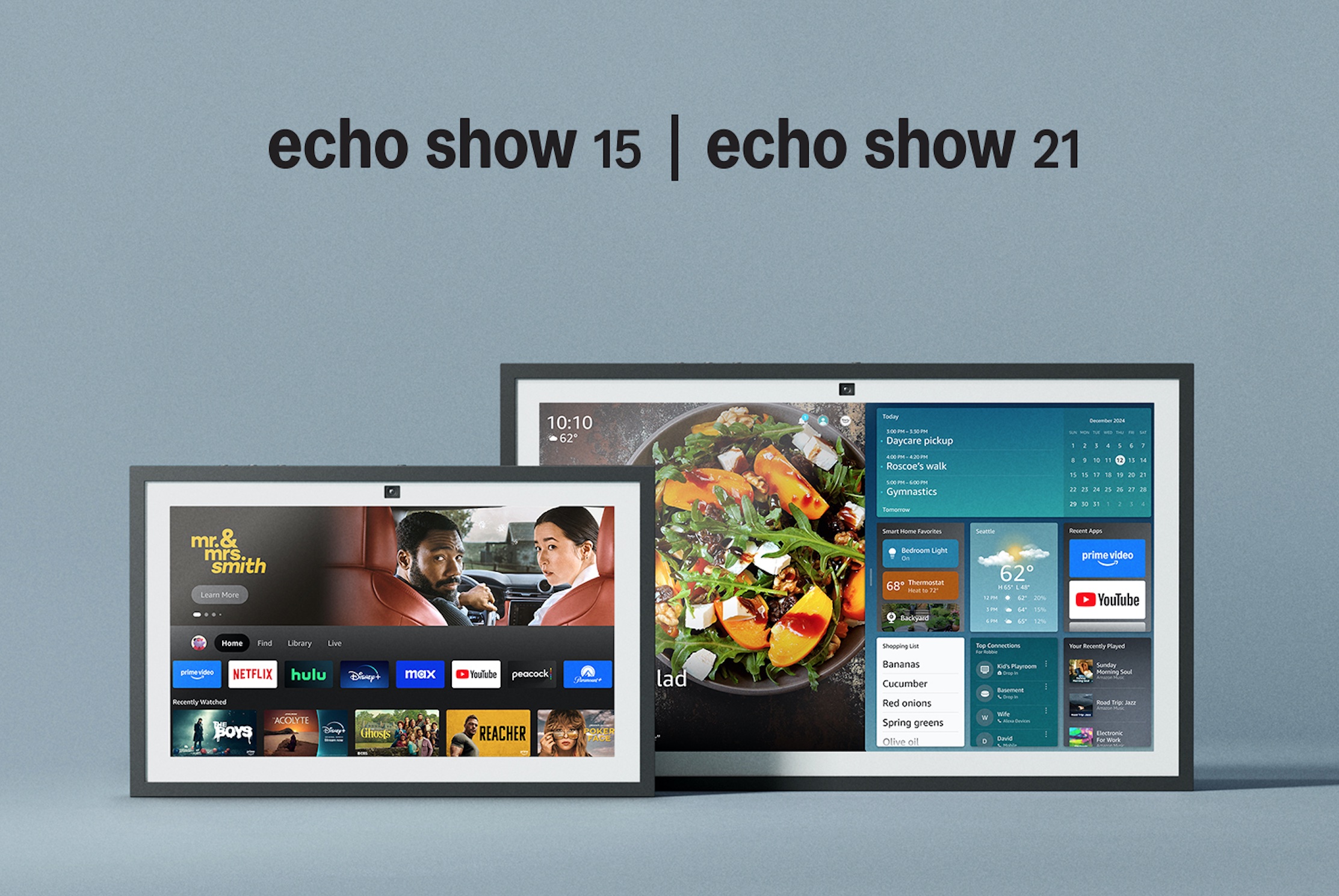 Amazons neuer Echo Show 21 und der aktualisierte Echo Show 15.