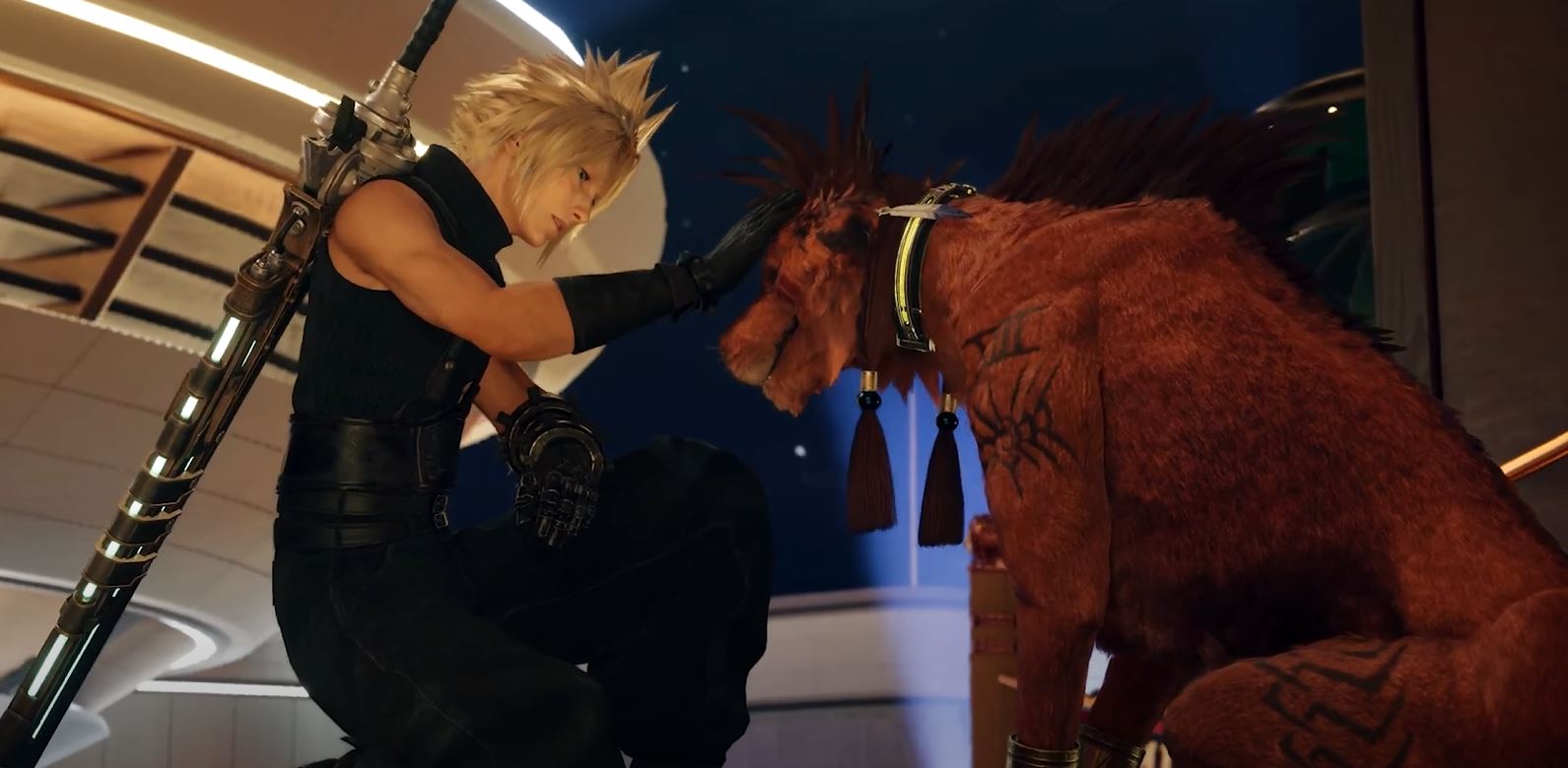 Nuvem acaricia Red XIII em Final Fantasy VII Rebirth.