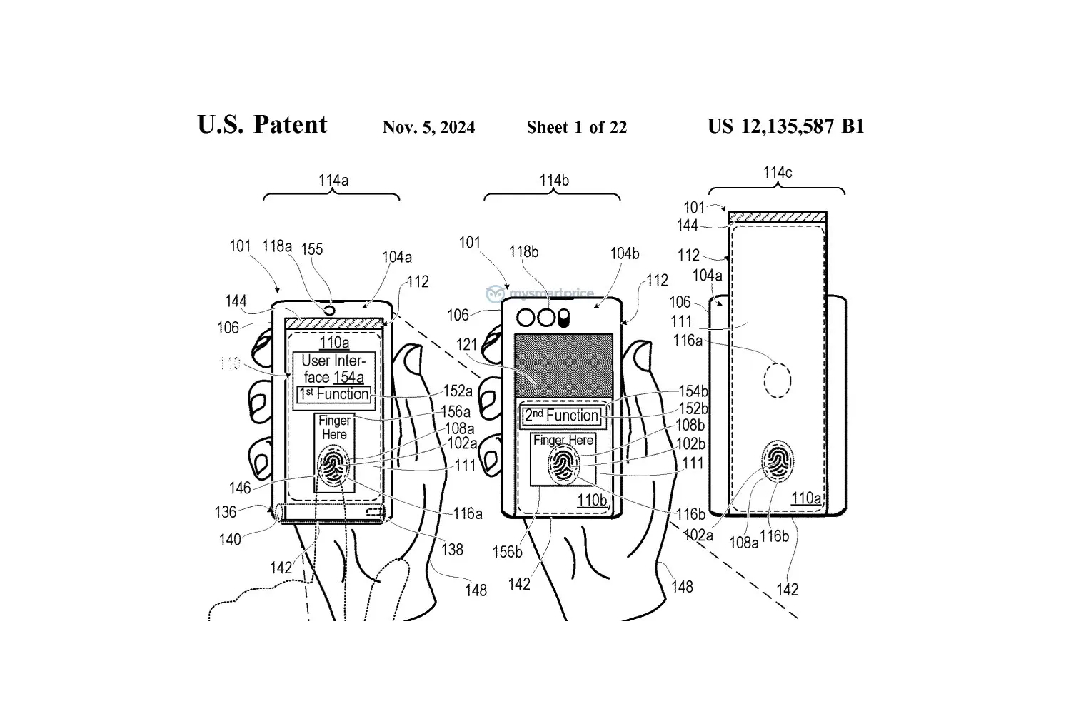 Ein Bild aus einem Motorola-Patent im Zusammenhang mit dem aufrollbaren Rizr-Telefon.