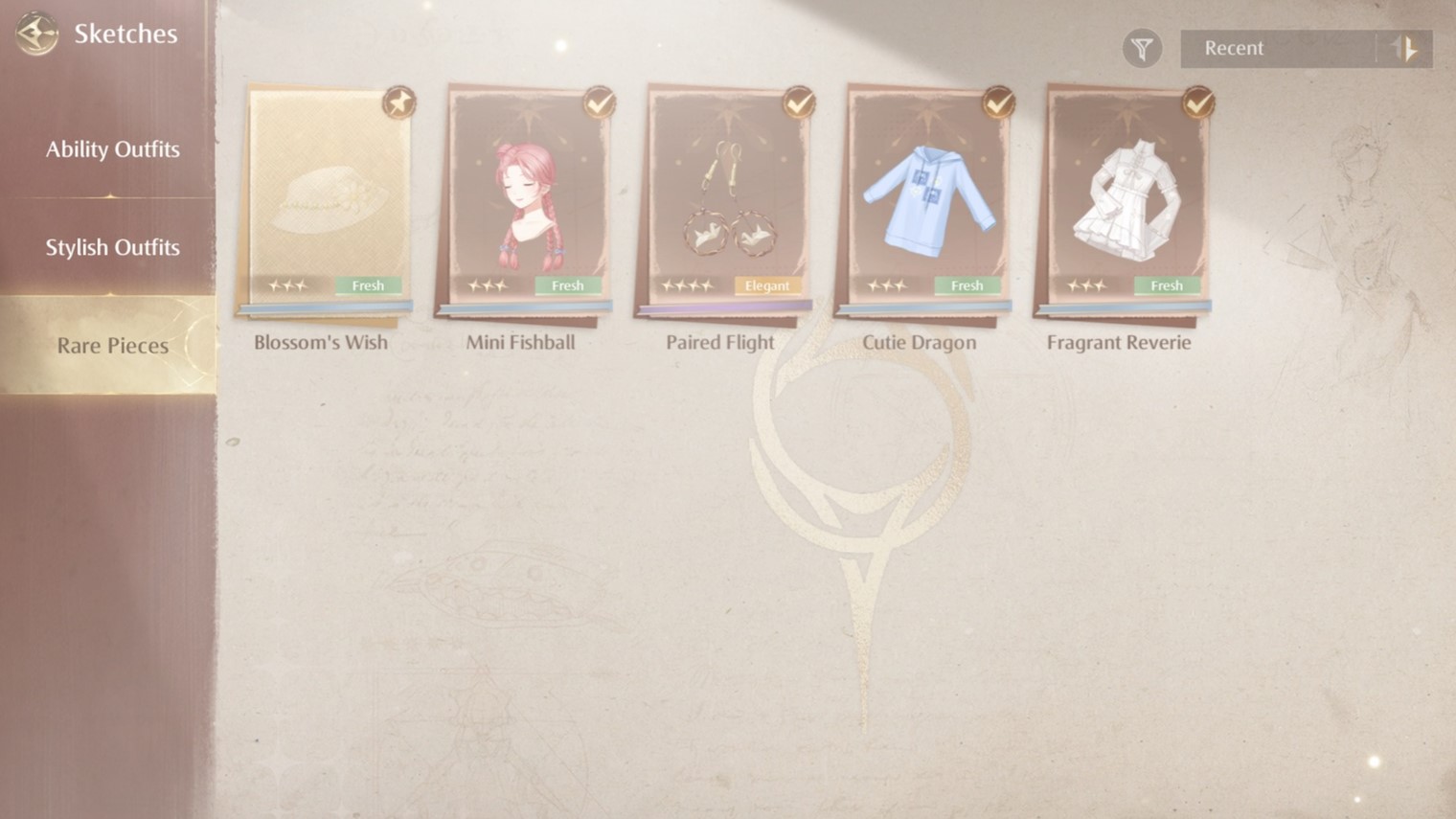 Esboços em Infinity Nikki.