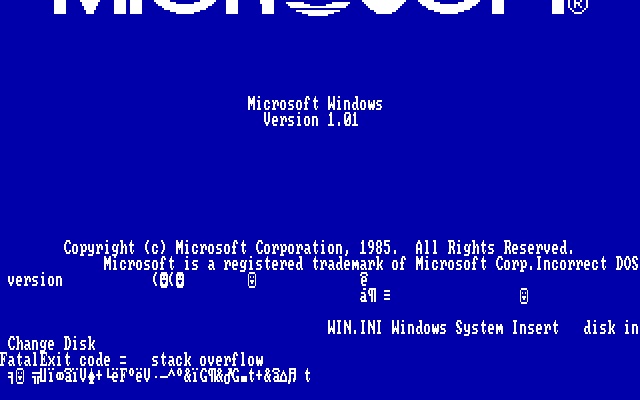 A crash screen for Windows 1.01.