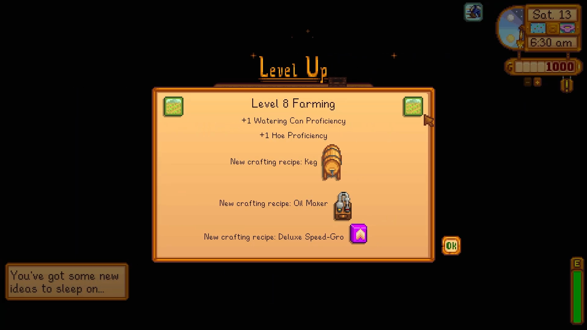 Unlocking the keg in Stardew Valley.